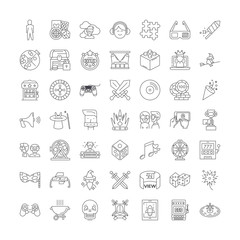 Wall Mural - Games and toys line icons, signs, symbols vector, linear illustration set