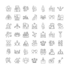 Wall Mural - Manager and employee line icons, signs, symbols vector, linear illustration set