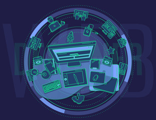 Detailed illustration for promo poster - web designers.