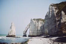 Beautiful White Rocks On The Shore Of Normandy In The Blue Sky