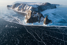 Icy Cliffs At Dawn From An Aerial Point Of View