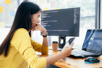 Programmers and developer teams are coding and developing softwa