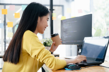 Programmers and developer teams are coding and developing softwa