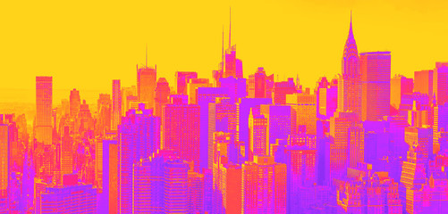 Sticker - Aerial view of the New York City skyline near Midtown synth wave style