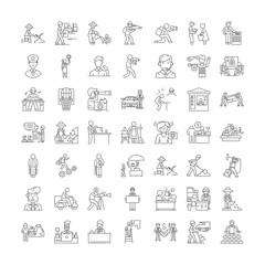 Wall Mural - Work line icons, signs, symbols vector, linear illustration set