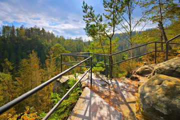 Wall Mural - Hermannseck Aussicht in der Saechsischen Schweiz, Kirnitzschtal - Elbe sandstone mountains, co called view Hermannseck, near Kirnitzschtal