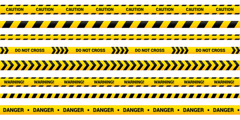 caution tape set of yellow warning ribbons.