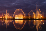 Fototapeta Tęcza - Beautiful fountain at sunset day on exposure in the city of Batumi, Georgia.