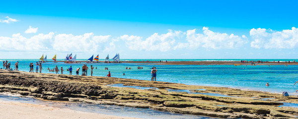 IPOJUCA, BRAZIL - JUNE 18, 2019: View of the sandy beach of Porto de Galinhas.