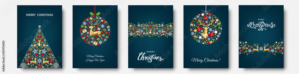 Christmas tree, ball, xmas elements and decorations. - obrazy, fototapety, plakaty 