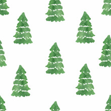 Watercolor Christmas Tree Seamless Pattern Vector