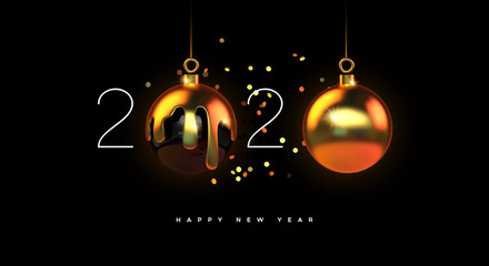 Happy New year 2020 gold 3d bauble decoration