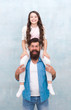 © be free - Happy to be father. Dad and daughter having fun. Cheerful father. How dad approaches life will serve as example for daughter to build own life. Fun time together. Child and dad best friends