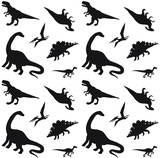 Fototapeta Dinusie - Vector seamless pattern of black dinosaurs silhouette isolated on white background