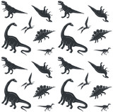 Fototapeta Dinusie - Vector seamless pattern of black hand drawn doodle sketch dinosaurs isolated on white background