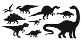 Fototapeta Dinusie - Vector set bundle of black dinosaurs silhouette isolated on white background