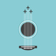 Vector guitar flat style illustration. Music instrument abstract graphic design, colorful with plane.