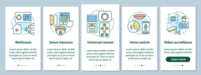 Wall Mural - smart home onboarding mobile app page screen with linear concepts. automation systems for security a