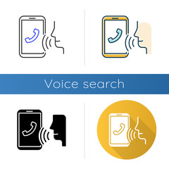 Sticker - Voice dialing icons set. Smartphone call idea. Voice control, speech recognition.Phone conversation.Cellphone function, dialogue. Linear, black and color styles. Isolated vector illustrations