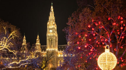 Christmas market at Rathaus in Wien, Austria