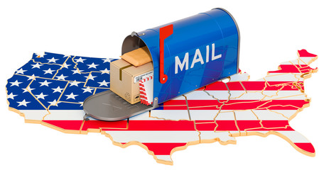 Wall Mural - Mailbox on the American map. Shipping in the United States, concept. 3D rendering