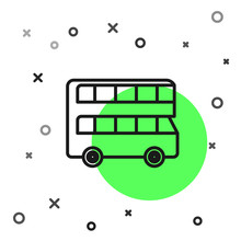 Black Line Double Decker Bus Icon Isolated On White Background. London Classic Passenger Bus. Public Transportation Symbol. Vector Illustration