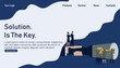 Business leader see team try to unlock keyhole teamwork. Business Landing Page Template.