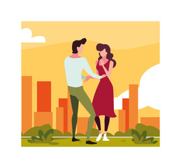 Sticker - couple of people in love walking in park