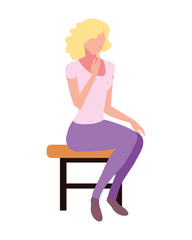 Poster - young woman sitting in chair on white background