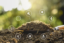  Dung Or Manure With Technology, Icons About Decomposition Become Soil Around.