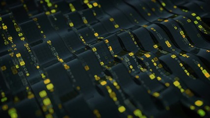 yellow hex computer code on curved screen. futuristic information technology concept. seamless loop 