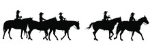 Vector Silhouettes Of Young Boys & Girls Riding Horses