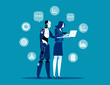 © zenzen - Robot and human working at office. Concept business artificial intelligence technology vector illustration, Human interactive tech interaction