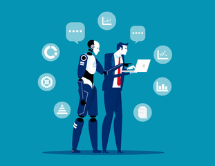 robot and human working at office. concept business artificial intelligence technology vector illust