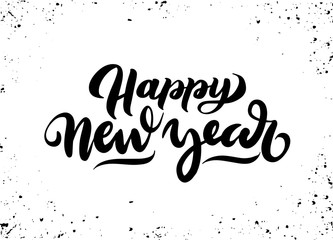 Wall Mural - Happy new year brush hand lettering, isolated on white background. Vector illustration. Can be used for holidays festive design