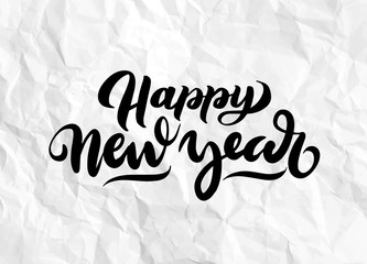 Poster - Happy new year brush hand lettering, isolated on white background. Vector illustration. Can be used for holidays festive design