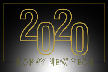 Happy new year 2020, Gold text on black color Background, Illustration merry Christmas and happy new year 2019-2020.