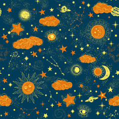 Wall Mural - Space Galaxy constellation seamless pattern print could be used for textile, zodiac star yoga mat, phone case