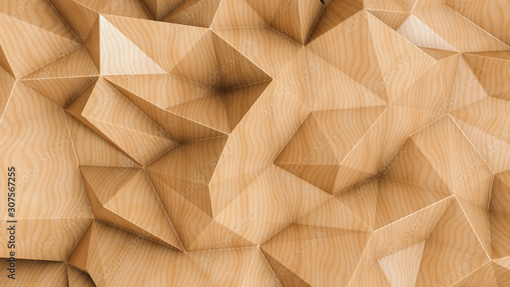 Polygonal abstract background with wood texture - obrazy, fototapety, plakaty 