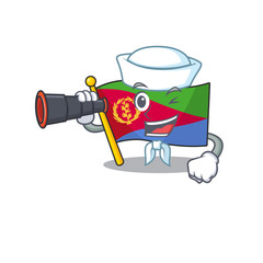 Sticker - Smiling happy Sailor with binocular flag eritrea cartoon design