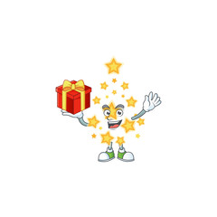 Canvas Print - Mascot of christmas star character up a gift