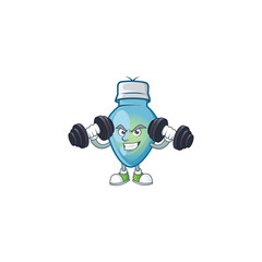 Sticker - Fitness exercise blue christmas bulb cartoon character holding barbells