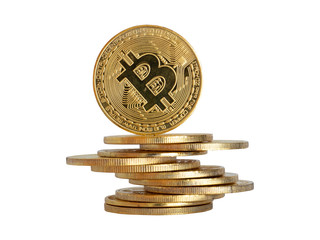 Bitcoin. Golden cryptocurrency coin. Electronics finance money symbol