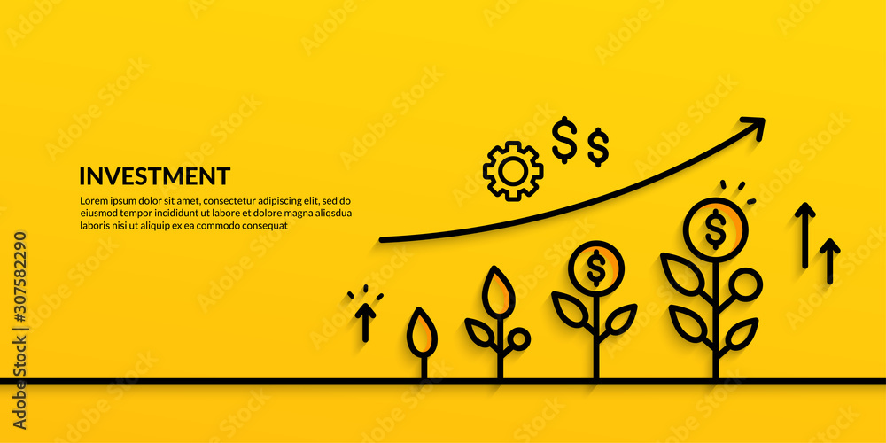 Invesment on yellow background, growing business finance concpet - obrazy, fototapety, plakaty 
