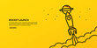 Rocket launching to space on yellow background, business start up concept