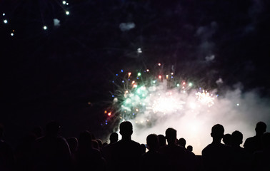 Wall Mural - Crowd watching fireworks and celebrating new year eve