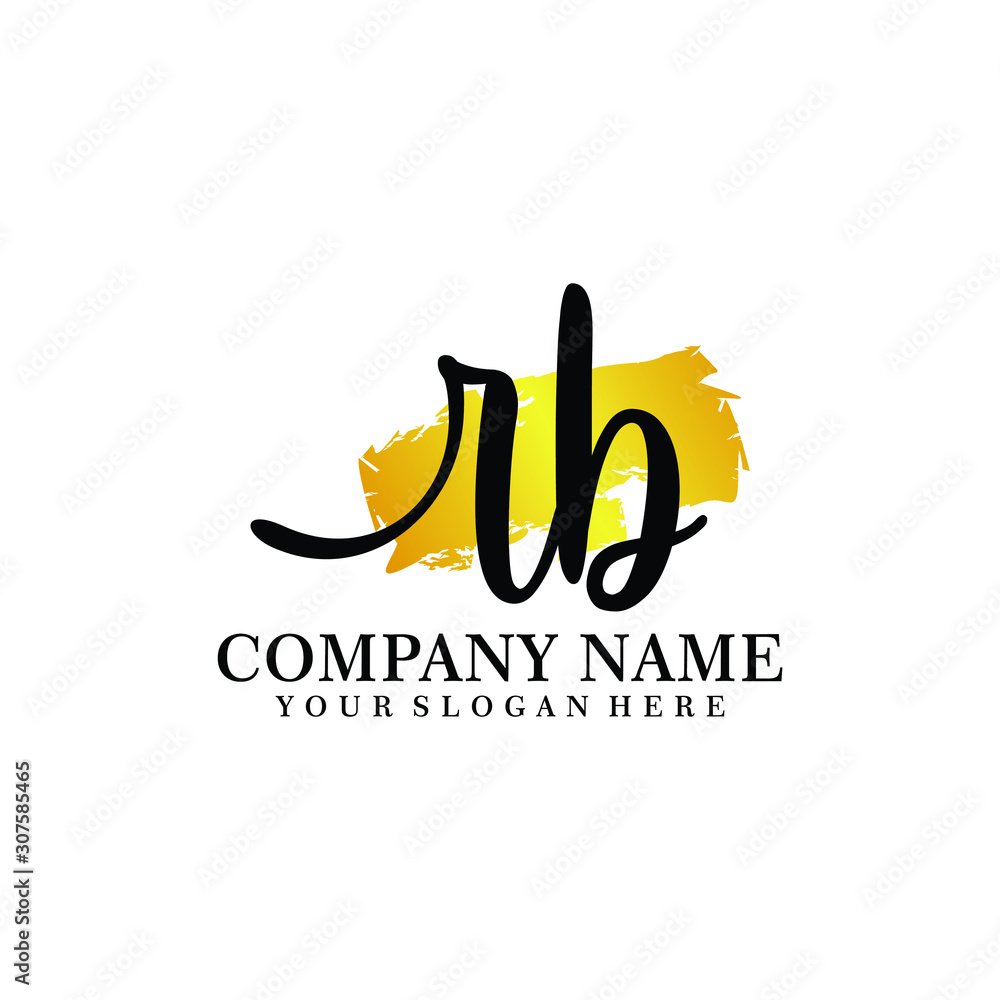 letter RB handwriting Black color logo, and elegant gold brush template ...