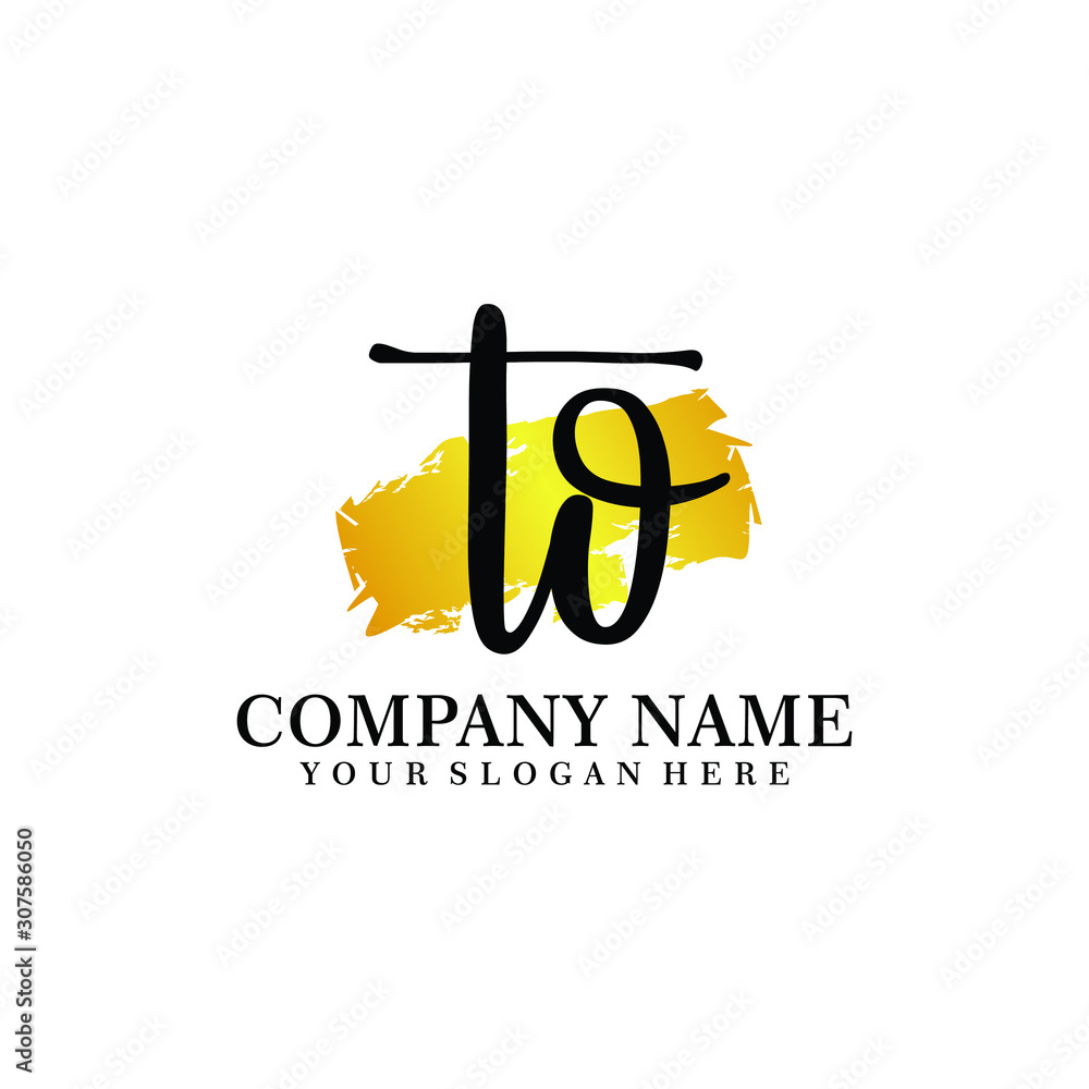 letter TO handwriting Black color logo, and elegant gold brush template ...