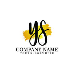 letter YS handwriting Black color logo, and elegant gold brush template