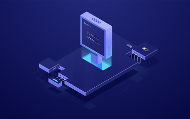 Wall Mural - account authorization and authentication, isometric icon of mobile application development concept, 